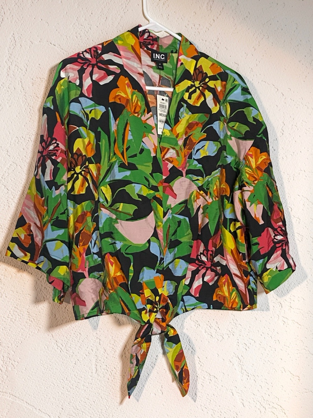 NWT INC Resort Front Tie Tropical Floral Kimono Top Medium
